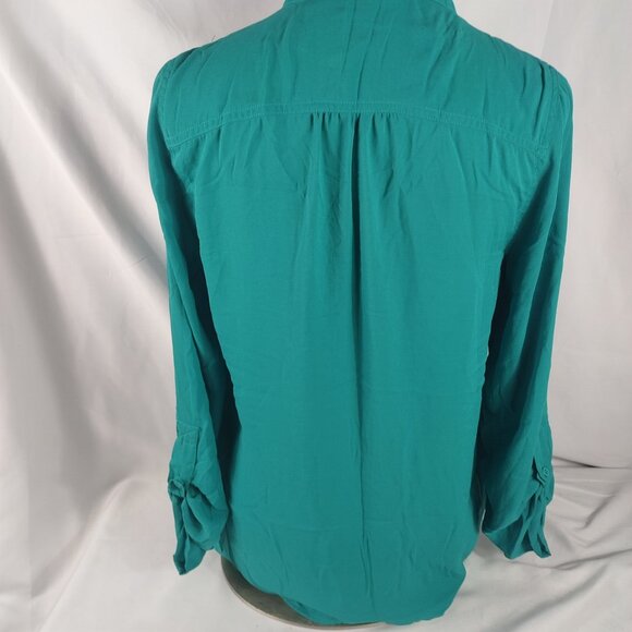 Forever 21 Womens Green Long Sleeve Button Down Ruffle Blouse Size Large - Picture 4 of 5